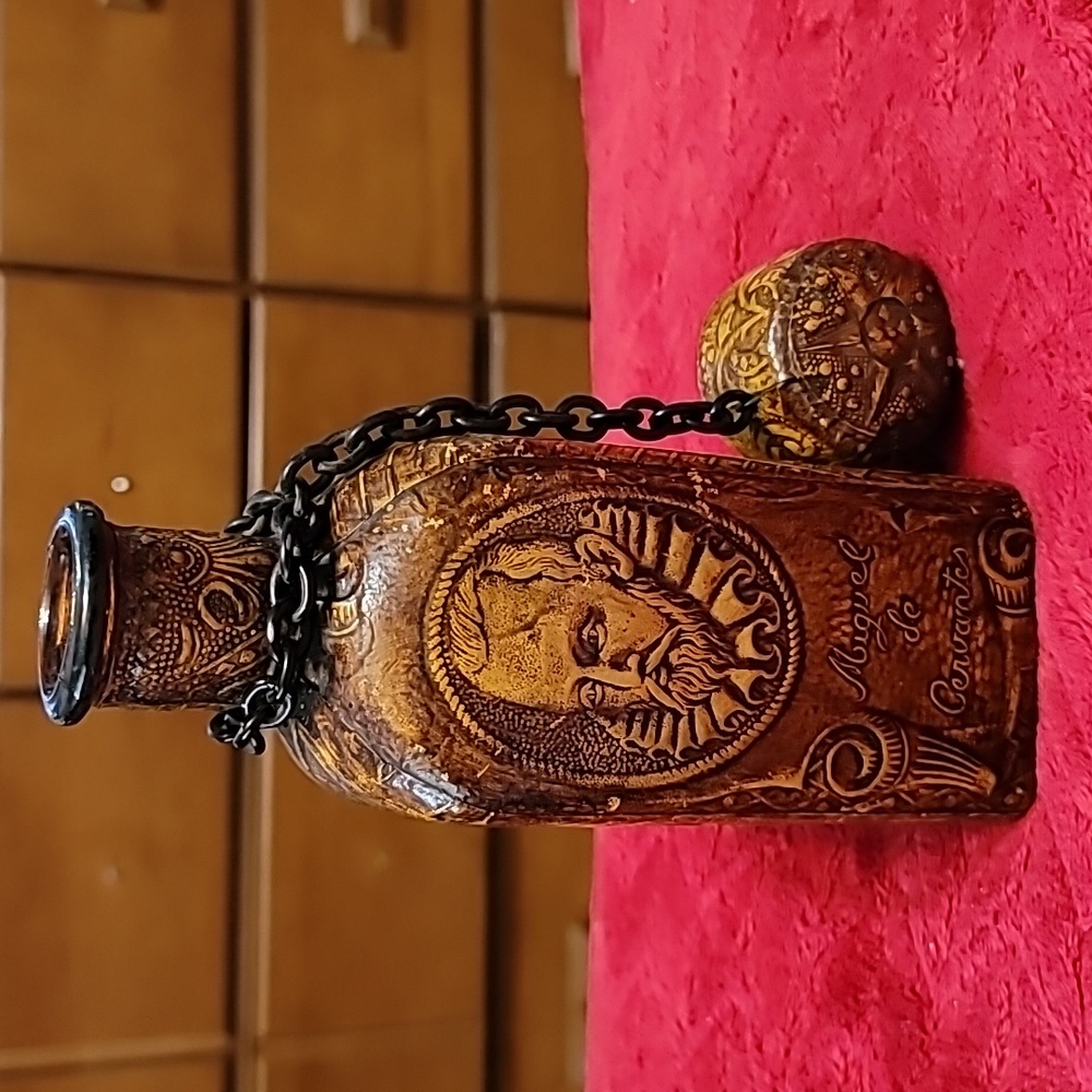 Vintage Embossed Leather Wrapped Decanter Made in Spain